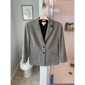 Talbots Italian Fabric Gray Herringbone Wool Blend Blazer Career Jacket